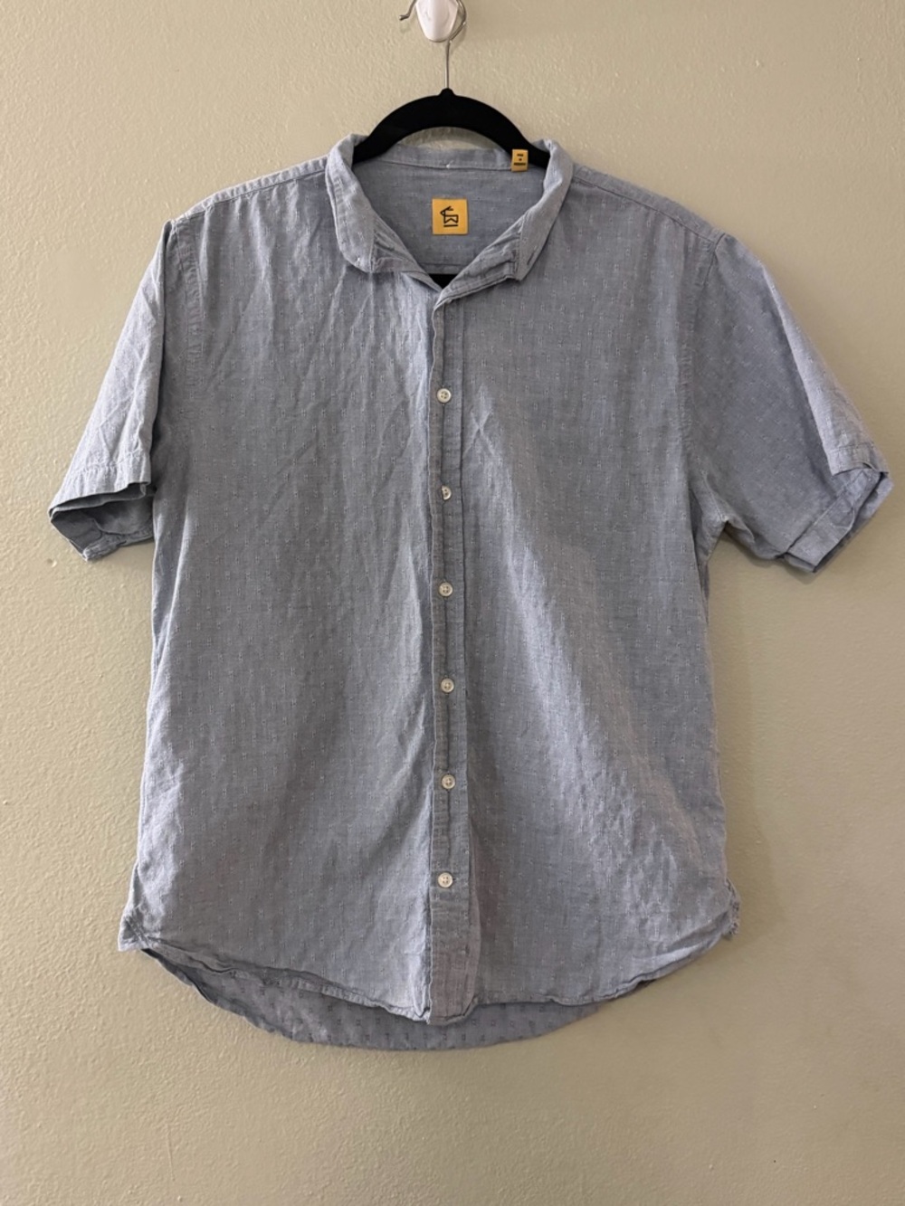 Elk Head Clothing Mens Blue Dobby Textured Short Sleeve Button Down Shirt Size M